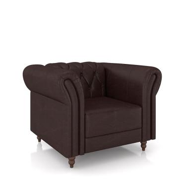 Imagem de Poltrona Decorativa Stanford Chesterfield Pés De Madeira Couro Wine Vinho G58 Gran Belo