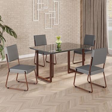 Imagem de Conjunto Sala De Jantar Mesa 120x90cm Base Lunna Tampo Mdf Laca Com Vidro Napoli Grafite Marrom