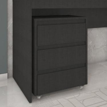 Imagem de Gaveteiro Com Rodízios 3 Gavetas Cáli Escritório-quarto Preto