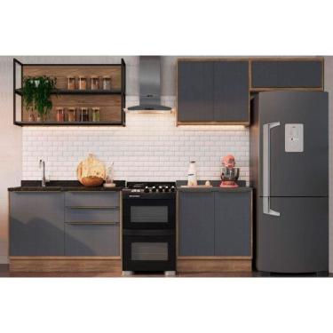 Imagem de Kit Cozinha Modulada 6 Peças Versalis 2 Aéreos + 1 Nicho + 2 Balcões + 1 Complemento C6p196 Freijó Grafite Herval