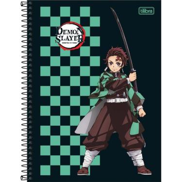 Imagem de Caderno Universitário Demon Slayer Tilibra Capa Dura Espiral - 10 Matérias 160 Folhas Xadrez Verde