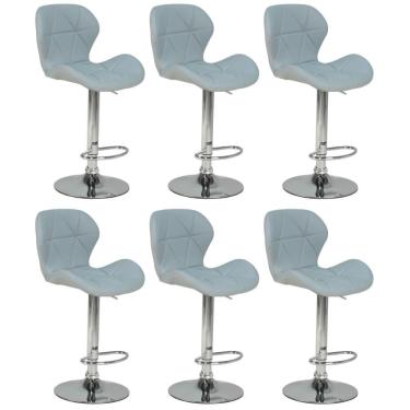 Imagem de Kit 06 Banquetas Slim Estofada Giratória Com Regulagem De Altura - Cinza