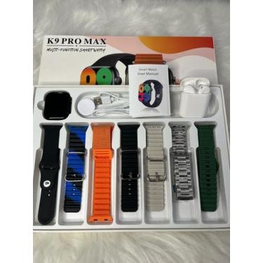 Imagem de Smartwatch K9 Pro Com 7 Pulseiras 49mm Caixa Prata Pulseira Verde-escu