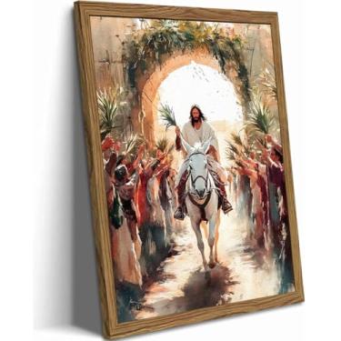 Imagem de Arte de parede com pintura de Jesus, decoração de parede cristã de arenito desenhado à mão, moldura de Jesus triunfal, imagens religiosas, arte para quarto, sala de oração, 41 x 61 cm, moldura de