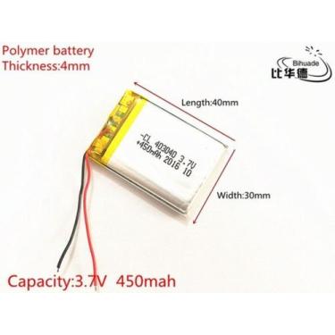 Imagem de Bateria 3,7v  4mm X 30mm X 40mm  Com 450mah 2 Fios - bgb