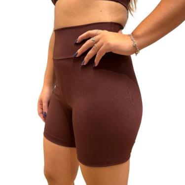 Imagem de Short Basic Feminino Fitness Cós Alto Poliamida Blackout Cacau Zero Tr