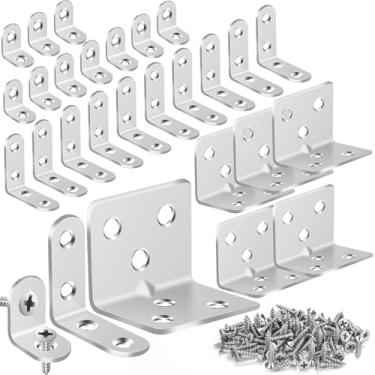 Imagem de MAPVOLUT 25Pcs Suportes L De Prata Para Prateleiras, 3 Tamanhos Canto Ângulo Suporte Metal Resistente Madeira, E À Prova Ferrugem Reparar Móveis Com 82P