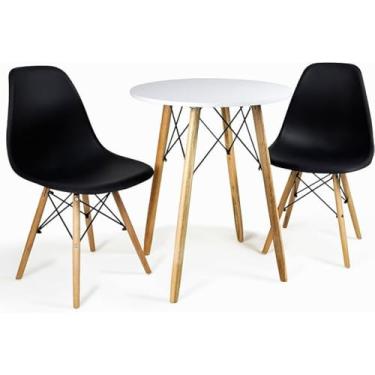 Imagem de Mesa Eiffel Redonda Branca P/Sala 60cm Com 2 Cadeiras Pretas Charles Eames