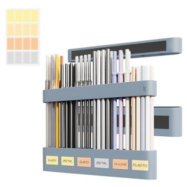 Imagem de Neepanda Suporte de canudo para porta de armário, organizador dispensador de canudo de silicone com design dividido atualizado 2025 com magnético forte e etiquetas para armazenamento de geladeira e