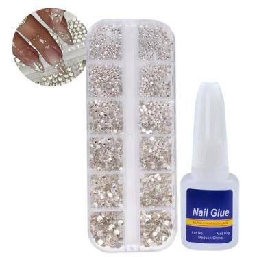 Imagem de Kit 12 Strass Pedrinha Decoração Unha C/ Cola De Unhas Para Tips - Kit
