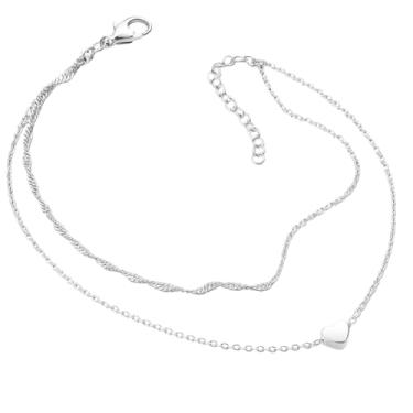 Imagem de Tornozeleiras femininas douradas e prateadas – Tornozeleira à prova d'água banhada a 14 K, joias de praia em camadas, presentes de verão ajustáveis com pingentes de pérola, coração e borboleta