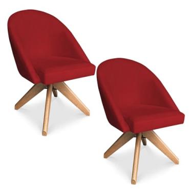 Imagem de Kit 02 Poltronas Cadeira Giratória Bela Suede Base de Madeira - Pallazio