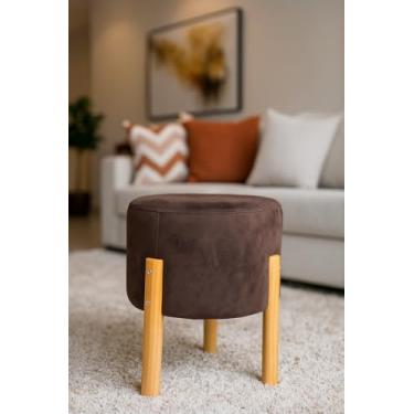 Imagem de Banqueta Puff Decorativo Pés Palito Sala Quarto Estofado Apoio de pés Premium (Com pé marrom)