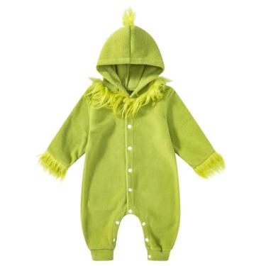 Imagem de PROMOTED TO BIG SISTER Baby Boy Christmas Hooded Jumpsuit Furry Green Monster Costume (3-6 Months)