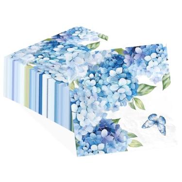 Imagem de 100 guardanapos de papel de coquetel de hortênsia aquarela azul borboleta floral descartáveis toalhas de mão absorventes elegantes guardanapos de decoupage para convidados de banheiro para casamento