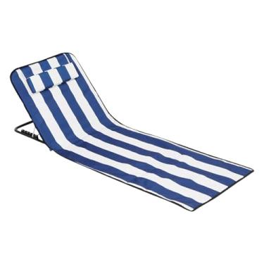 Imagem de Espreguiçadeira de Praia, Cadeira Dobrável para Bronzeamento, Esteira Reclinável Dobrável com Apoio Cabeça e Encosto 160x52x38 cm para Família Campismo Jardim à Beira-Mar Adultos Jovens