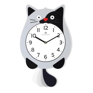Imagem de Lafocuse Relógio de parede de gato com cauda oscilante, relógios de pêndulo de gato para crianças, silenciosos, sem tique-taque, relógios de parede divertidos para crianças, analógico, operado por