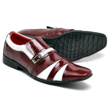 Imagem de Sapato Social Confortável Masculino Roma Vinho e Branco Vogado Shoes, 