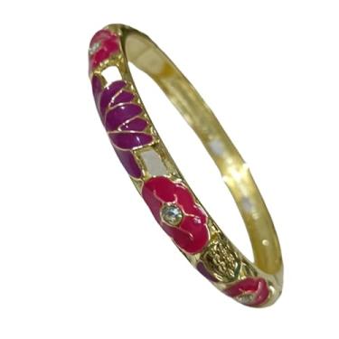 Imagem de Only My Live Home Pulseiras pequenas de flor de lótus esmaltada colorida para mulheres, pulseiras Cloisonne feitas à mão com dobradiças para pulsos pequenos, joias étnicas presentes, Inner Diameter