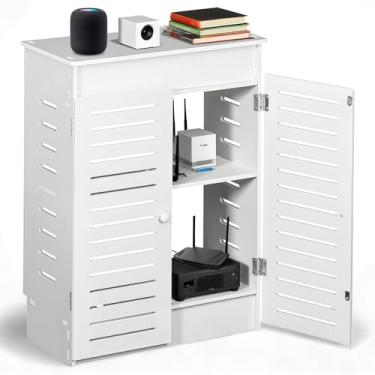 Imagem de Hanaive Roteador WiFi, gabinete, suporte de chão, caixa de armazenamento, modem régua de energia e organizador de cabos para casa e escritório, 40 x 70 x 25 cm, branco