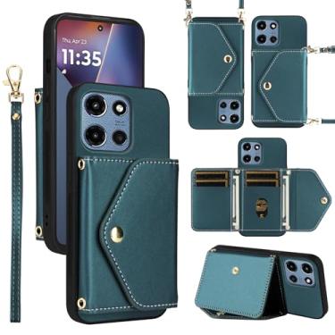 Imagem de Dswteny Capa carteira para Motorola Moto G 5G 2025 com cordão de pulso alça de ombro fina bolsa flip, suporte de cartão de crédito de couro PU, acessórios para celular para G5G 5 G G5 mulheres homens