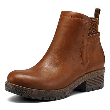 Imagem de mysoft Bota Chelsea feminina elástica Gore Lug Sole sem cadarço plataforma salto grosso bota tornozelo, Rufous, 38