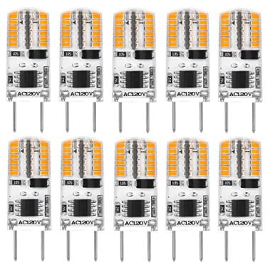 Imagem de Lâmpada LED regulável G8 2W branco quente 20W lâmpadas de halogêneo equivalentes base de dois pinos 120V T4 tipo JCD substituições de iluminação de disco sob armário, pacote com 10