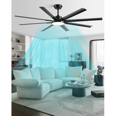 Imagem de Ventilador de teto de alumínio de 188 cm com alto fluxo de ar de 10000 CFM com luz e controle remoto, ventilador de teto externo/interno com motor CC reversível silencioso 6 velocidades com 3 CCT