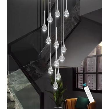 Imagem de cenozo Lustre moderno de cristal glamoroso de 299 cm para teto alto LED regulável luz pendente de teto escadaria hall de entrada sala de estar lustre iluminação níquel escovado 12 luzes