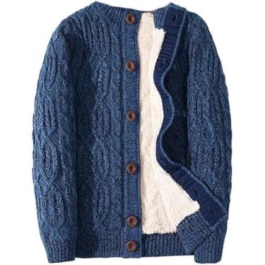 Imagem de Jaqueta De Lã Masculina - Cardigã De Inverno Jaqueta Quente Grossa Suéter Roupas Masculinas Casual Ao Ar Livre Streetwear Tops Cor Sólida, Blue, 6XL