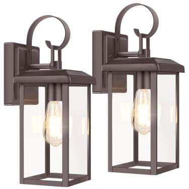 Imagem de BesLowe Pacote com 2 luminárias de parede externas, montagem de parede externa de 38 cm, luzes de varanda à prova d'água lanternas de arandelas de parede externas, luzes externas modernas para garagem