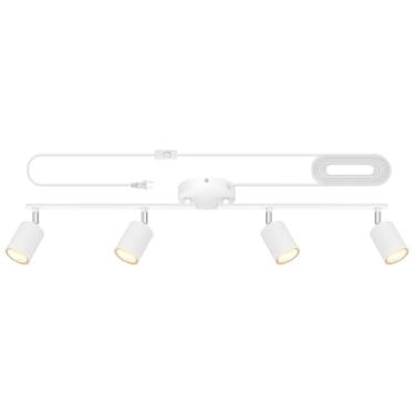 Imagem de Plugue de iluminação de trilha, kit de teto de luminárias de trilho LED, plugue de luz de teto branca de 4 luzes, luz de parede com cabo de alimentação de 4,5 m, holofote giratório de cozinha para