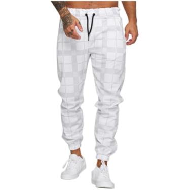 Imagem de Calças Masculinas Calças De Jogging Calças Xadrez Novas Calças Esportivas Plus Fleece, White, XXL