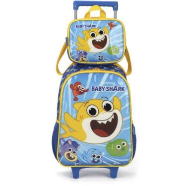 Imagem de Kit Mochila de Rodinhas Lancheira Luxcel Baby Shark Amarelo, Amarelo, 