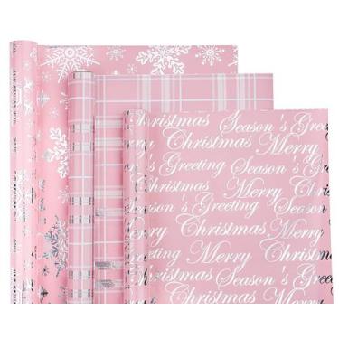Imagem de Rolo de papel de embrulho de Natal WRAPAHOLIC 3 rolos rosa