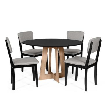 Imagem de Mesa de Jantar Redonda Montreal Pret/Jade com 4 Cadeiras Estofadas Ell