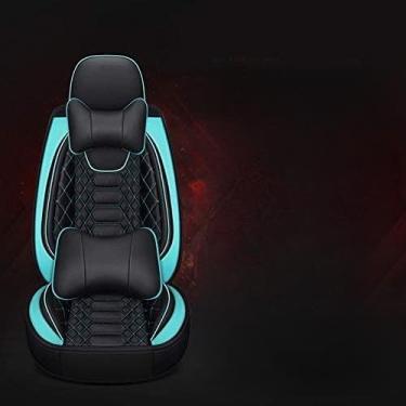 Imagem de KRASS Capa de assento de carro de couro, capa de assento geral de carro, capa de assento de carro resistente ao desgaste de couro de luxo, kit interior do carro com suporte lombar e apoio de cabeça, verde, Collector88