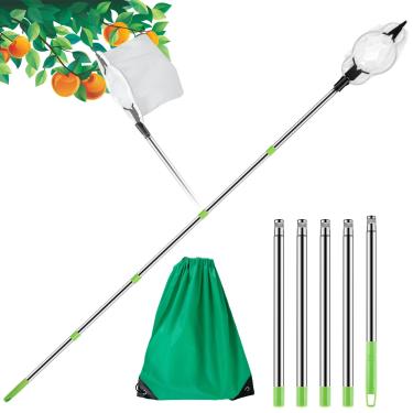 Imagem de Apanhador de frutas, ferramenta leve de colheita de frutas com saco apanhador de frutas de árvore de aço inoxidável com haste de 2 m/1,6 m, apanhador de frutas de jardim multiuso para colher abacate