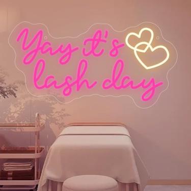 Imagem de Neonawall Yay It's Lash Day Neon Sign for Wall Decor Light Up Letters Business Led Sign Birthday Party Gifts Led Decorative Night Signs Girls Dressing Room Decor Photo Prop for Beauty Nair Salons