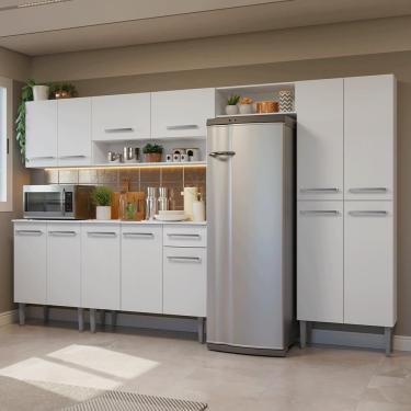 Imagem de Armário de Cozinha Completa Emilly 13 Portas 1 Gaveta MDP 293cm Branco com Puxadores em Alumínio