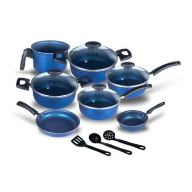 Imagem de Jogo de Panelas Antiaderente Tampas de Vidro - Cozinha Saudável sem Óleo, Prática e Completa para o Dia a Dia (Space Blue)