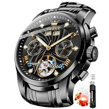 Imagem de OLEVS Relógio de pulso masculino automático esqueleto prata binário estrela galáxia automático mecânico original relógio de pulso para homens, 7088: preto