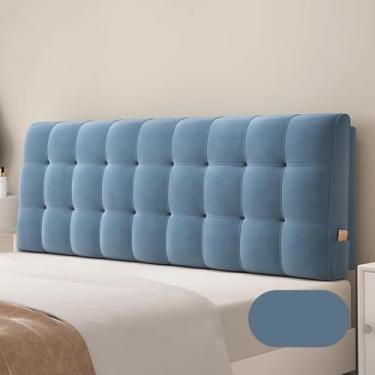 Imagem de Almofada De Cabeceira, Capa Protetora à Prova De Poeira De Veludo Holandês, Capa De Envoltório De Cabeceira Com Bolsos, Almofada De Leitura Para Cama, Light Blue, 90 * 60 * 6cm(Paste)