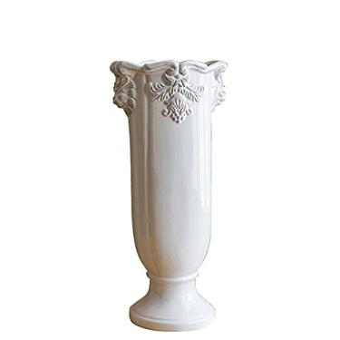 Imagem de CUTPOIY Vaso de flores de cerâmica vintage branco, vaso decorativo de flores frescas para sala de estar, varanda ornamentos decorativos (17 * 32 cm)