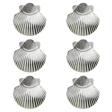 Imagem de LD-YUNJIA 6 maçanetas de armário de concha do mar, puxador de metal de furo único para armários de cozinha de quarto, maçanetas de porta de armário (prata)