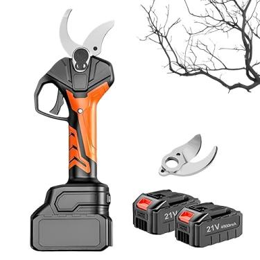 Imagem de Tesouras de poda elétricas, podador de galhos sem fio com 2 baterias e 1 carregador, tesouras de podar de jardim elétricas profissionais de 70 mm de diâmetro para podar galhos de árvores