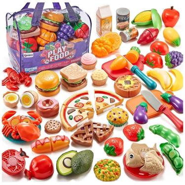 Imagem de Comida de Brinquedo 78 Peças Com Sacola – Kit Cozinha Infantil Com Frutas, Legumes E Pizza.Laugigle.