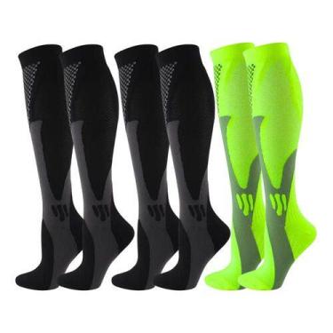 Imagem de Kit 3 Pares Meia De Compressão Esportiva Cano Alto 3/4 Corrida Ciclism
