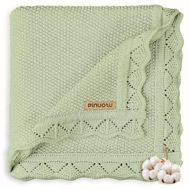 Imagem de Cobertor de bebê Pinuotu verde algodão tricotado 102x79 cm