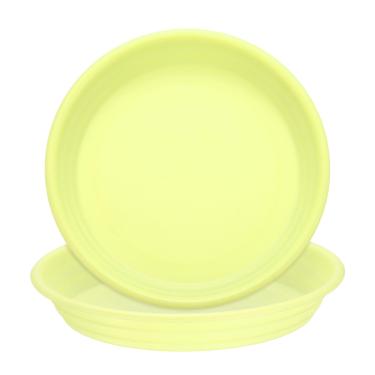 Imagem de 2 peças de pires de plantas de plástico 13 cm bandejas de gotejamento redondas pires de vaso de flores base de flores bandeja de drenagem inferior para plantadores internos e externos, amarelo damasco